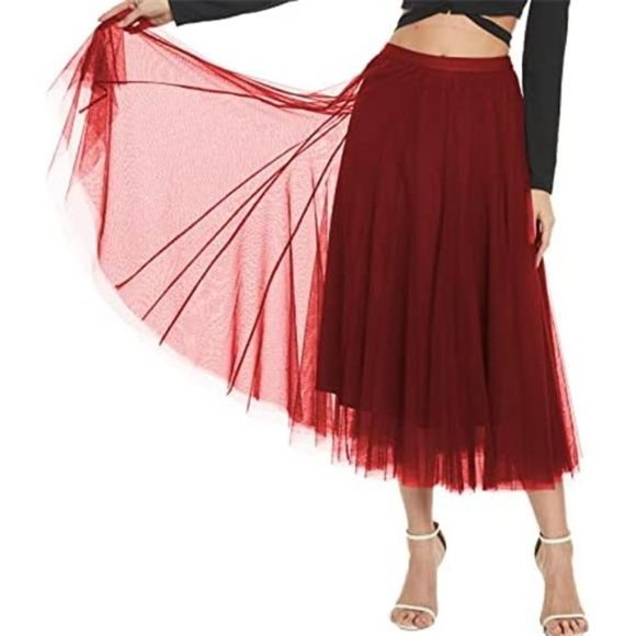 Long Tulle Skirt Layered Flowy Red - Picture 3 of 3